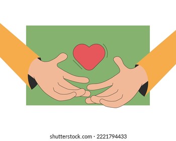 Human hands hold a heart. The concept of psychological health. Metaphor illustration vector.