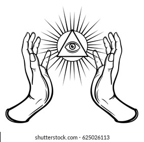 Human Hands Hold Shining Triangle Symbol Stock Vector (Royalty Free ...