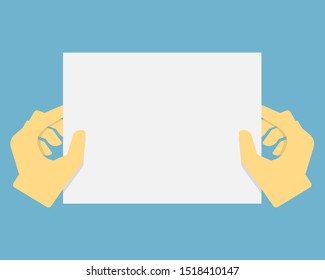 Human hands holding blank advertising card. Vector ilustration