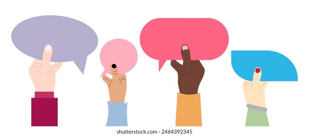Human hands holding blank speech bubbles. Vector illustration