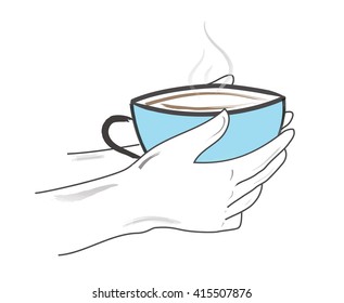 Human hands holding coffee cup. Vector illustration.