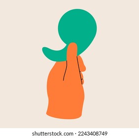 Human hands holding a comma. Punctuation mark. Colorful vector illustration
