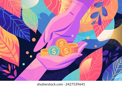 human hands holding dollar coins financial banking wealth transformation technology fintech business investment