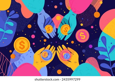 human hands holding dollar coins financial banking wealth transformation technology fintech business investment