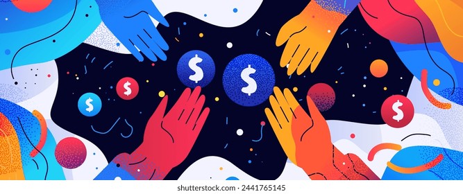 manos humanas sosteniendo monedas de dólar banca financiera transformación de riqueza tecnología fintech inversión empresarial