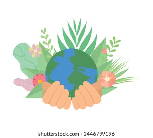 Human Hands Holding Earth Planet, Save the Planet, Environmental Protection, Ecology Concept Vector Illustration