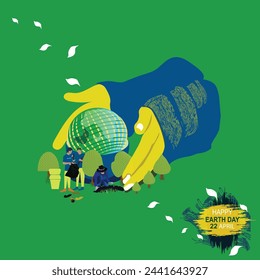 Manos humanas sosteniendo la Tierra, concepto de salvar la Tierra. Gente trabajando para proteger la Tierra de la deforestación y la contaminación de la tierra. 