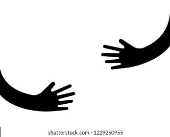 Human hands holding or embracing something logo sign. Creative emblem with arms in black color vector illustration. Unique logotype design template. Isolated on white