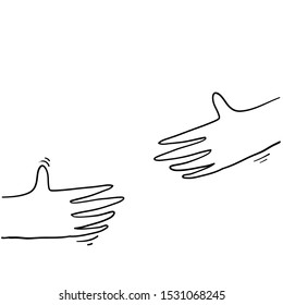 Human hands holding or embracing something with handdrawn doodle style vector isolated on white