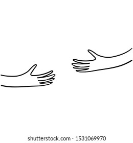 Human hands holding or embracing something with handdrawn doodle style vector isolated on white