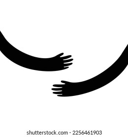 Human hands holding or embracing something logo sign. Creative emblem with arms in black color vector illustration. Unique logotype design template. Isolated on white