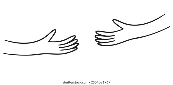 Human hands holding, hands embracing something doodle hand drawn icon. Outline drawing human hands holding line clipart symbol. Vector illustration