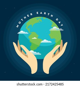 Human hands holding globe in space. Save our planet concept. Earth day concept.  Vector stock