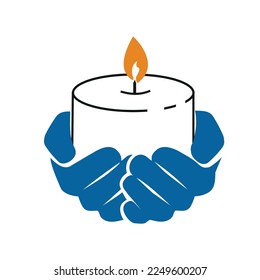 Human hands holding a memory candle in the palms.
