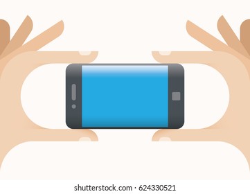 Human hands holding mobile phone with curved screen edge with copy space for your text. Idea - New mobile technologies for user interface.