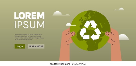 Human hands holding planet earth and ecology environment concept flat vector illustration.