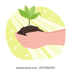 Human Hands Holding a Plant Sapling for Gardening Concept Illustration Clip Art