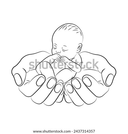 Human hands holding premature newborn baby. Love and medical care for child flat vector illustration. Neonatology, World Prematurity Day, family concept for banner, website design or landing web page