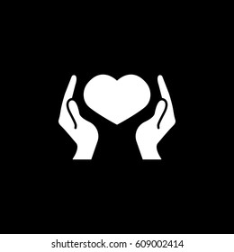 Human hands holding and protect red heart love and health symbol vector illustration