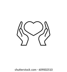 Human hands holding and protect red heart love and health symbol vector illustration