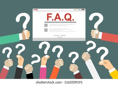 Human hands holding question mark, FAQ in flat design style, vector illustration