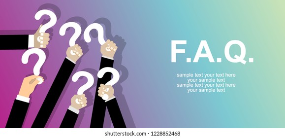 Human hands holding question mark, FAQ in flat design style, vector illustration