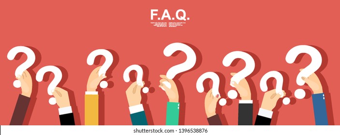 Human hands holding question mark, FAQ in flat design style, vector illustration 