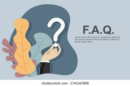 Human hands holding question mark, FAQ in flat design style, vector illustration