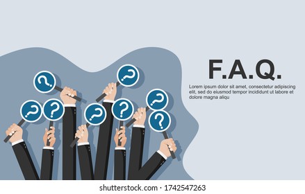Human hands holding question mark, FAQ in flat design style, vector illustration