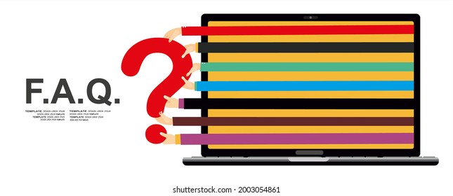 Manos humanas con signo de interrogación, FAQ en diseño plano, ilustración vectorial