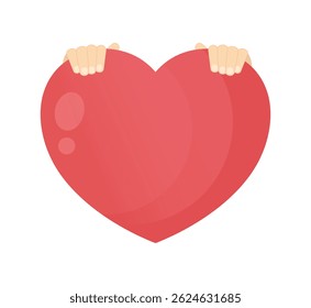 Human hands holding a red heart. Vector illustration