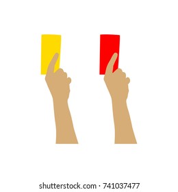 human hands holding red and yellow foul soccer cards isolated vector illustration