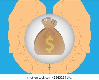 Human hands holding a sack with the dollar symbol on it