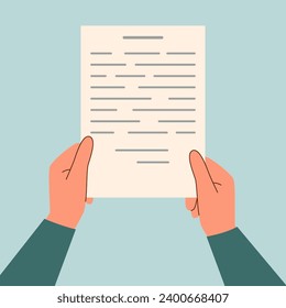 Human hands holding a sheet of paper with text.