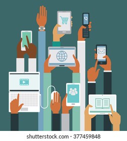 Human Hands Holding Smart Devices Flat Vector