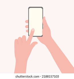 Human hands holding smartphone and click the button concept. Template for mobile application mockups.