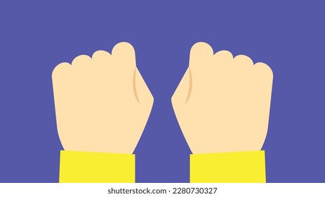 Human hands holding something. Vector illustration in flat design style on purple background.