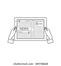 Human Hands Holding a Tablet Computer with News. Vector Illustration.