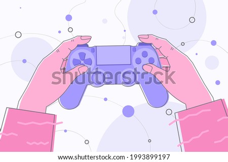 human hands holding wireless gamepad controller game e-sports leisure gaming industry concept