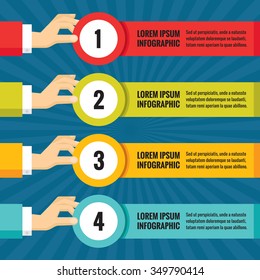 Human hands with horizontal banners - infographic business concept - vector illustration in flat style design for creative projects. Numbered step options.