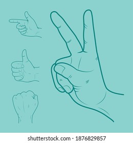 human hands icon set over blue background, sketch style, vector illustration