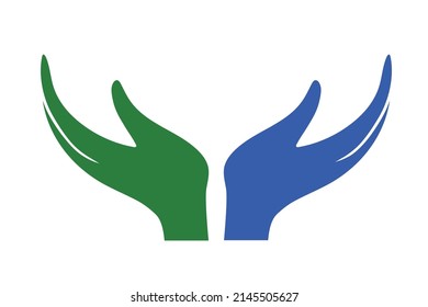 Human Hands illustration isolated on white background green and blue flat style