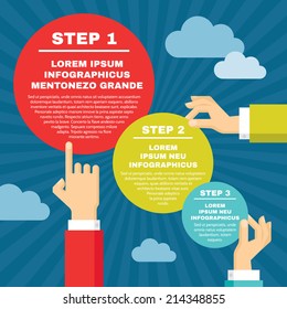 Human hands with infographic round blocks - vector concept illustration in flat style design for creative projects.