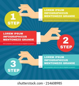 Human hands with infographic round blocks - vector concept illustration in flat style design for creative projects. Creative banner. 