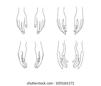 human hands isolated on a white background. Vector flat illustration of female hands in different situations.