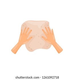 Human hands kneading a dough, top view vector Illustration on a white background