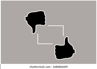A las manos humanas les gusta y no les gusta hacer que el símbolo de recorte quede aislado en blanco. El marco del dedo me gusta y no le gusta. Marco hecho con dedos de dos manos. Simple ilustración vectorial de plantilla.