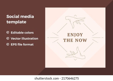 Human hands line geometric border motivational inspirational quote social media post template vector illustration. Magic antique decorative boho line art design
