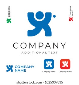 Human with Hands Up Logo. Modern Identity Commercial Brand App Icon Symbol. Concept Set Template Vector
