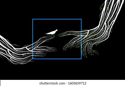 Human hands look like tree branches covering the bird, protect the birds green environment concept, vector